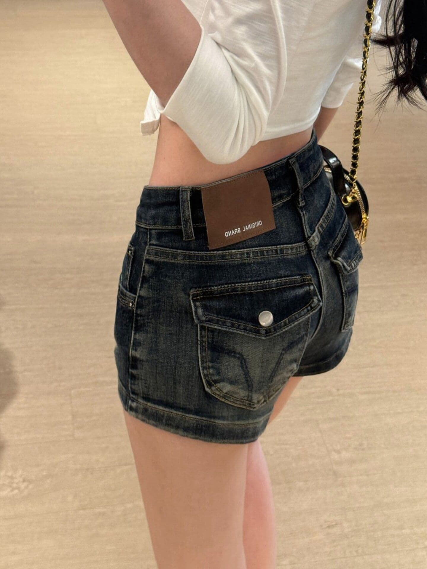 아메리칸 높음 거리 마 오래된 데님 반바지 여성 디자인 센스 자수 로우 웨이스트 몸매 가꾸기 슬림해 보이는 신축성 스트레이트 넓은 다리 핫 바지 상세 이미지 1