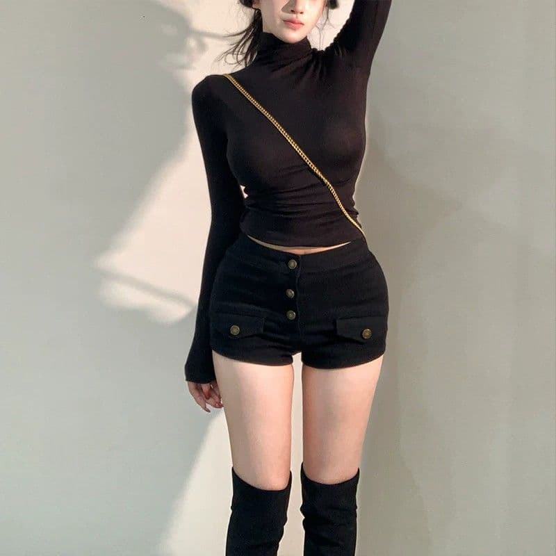 핫걸 검정색 데님 반바지 여성 2026 년 여름 하이웨이스트 타이트 슬림해 보이는 핫 바지 이미지 4