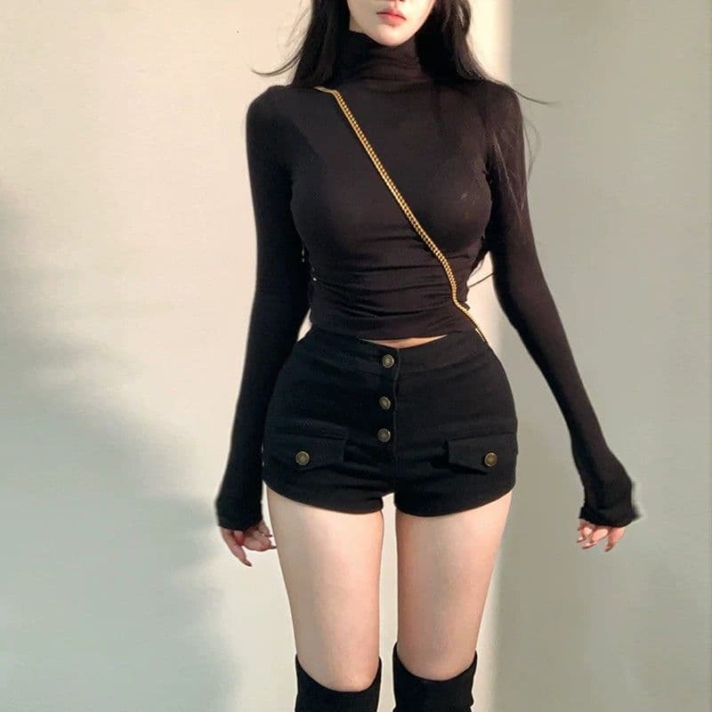 핫걸 검정색 데님 반바지 여성 2026 년 여름 하이웨이스트 타이트 슬림해 보이는 핫 바지 이미지 5