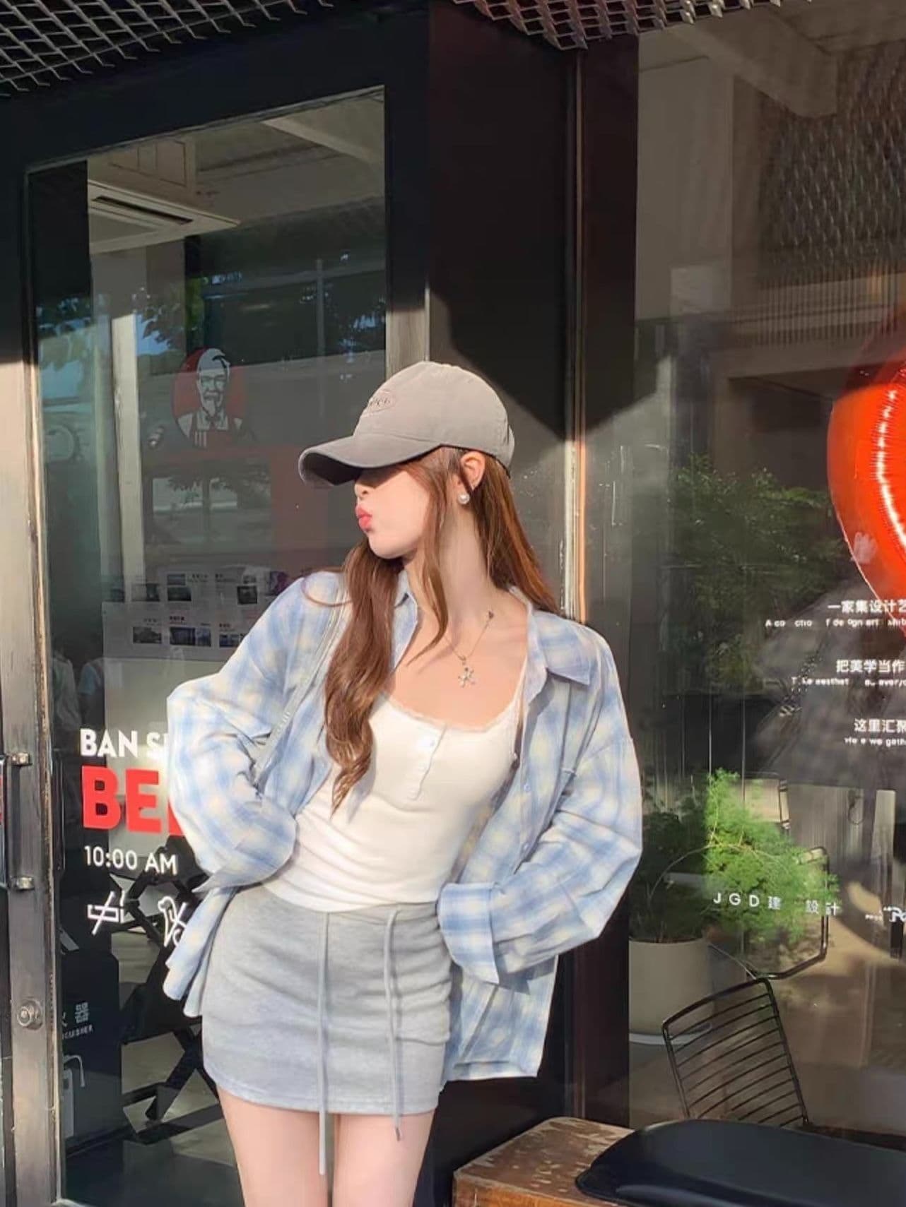 한 부서 느긋한 파란색 체크무늬 여성 셔츠 봄 가을 새로운 작은 키 연령 감소 학생 외부 가져 가라. 슬림해 보이는 맨위 재킷 상세 이미지 4