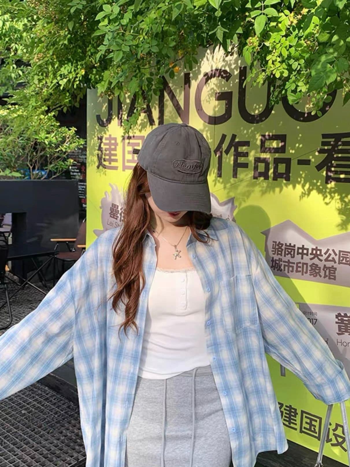 한 부서 느긋한 파란색 체크무늬 여성 셔츠 봄 가을 새로운 작은 키 연령 감소 학생 외부 가져 가라. 슬림해 보이는 맨위 재킷 상세 이미지 6