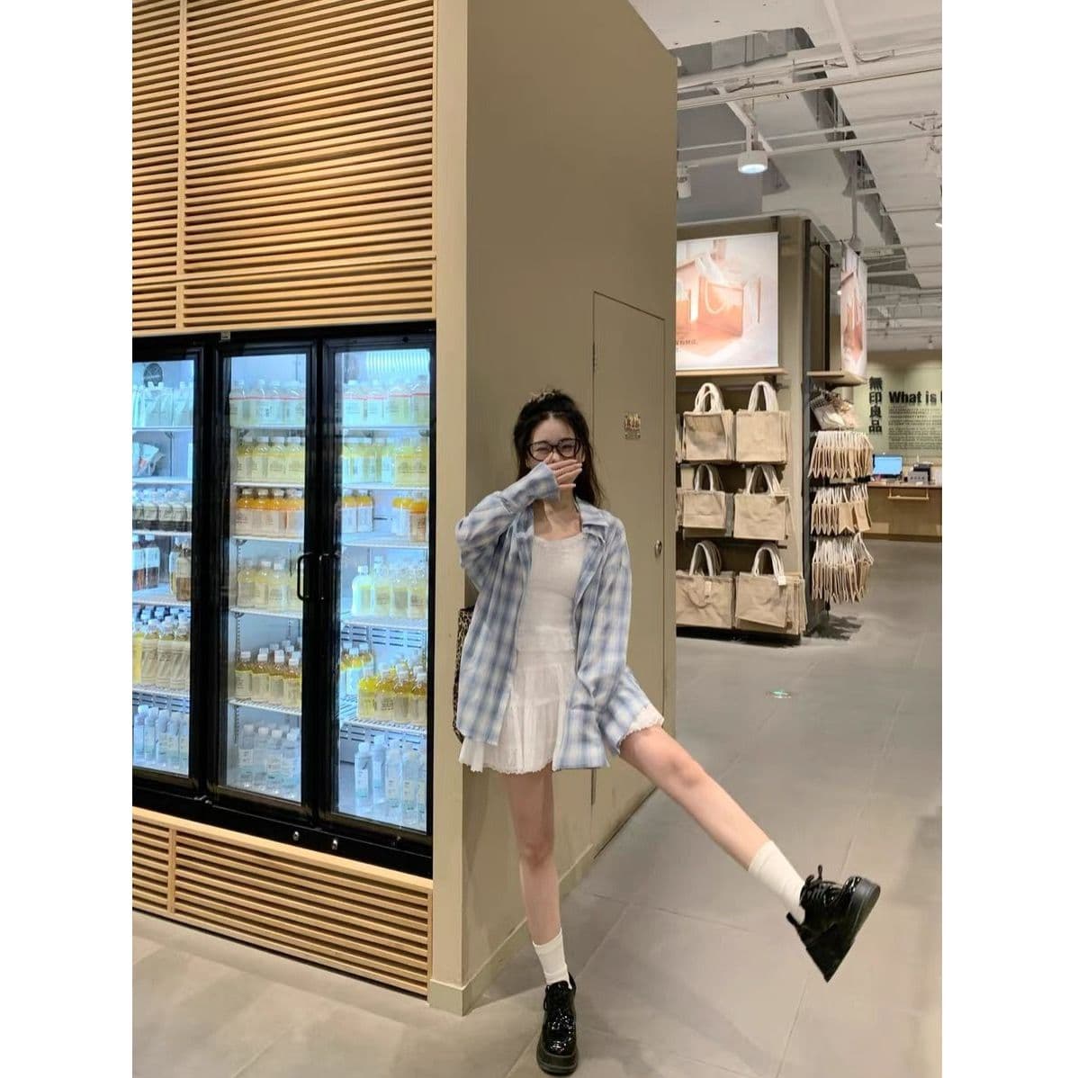 한 부서 느긋한 파란색 체크무늬 여성 셔츠 봄 가을 새로운 작은 키 연령 감소 학생 외부 가져 가라. 슬림해 보이는 맨위 재킷 이미지 2