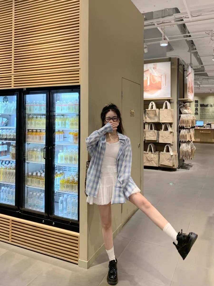 한 부서 느긋한 파란색 체크무늬 여성 셔츠 봄 가을 새로운 작은 키 연령 감소 학생 외부 가져 가라. 슬림해 보이는 맨위 재킷 상세 이미지 5