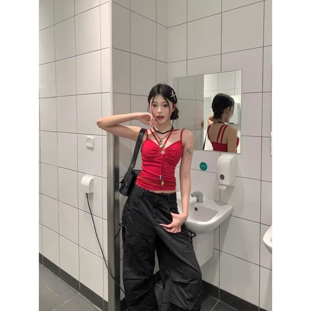 나비 체인 백리스 행침 목 작은 슬링 조끼 여성 순수한 욕망 섹시함 다용도 아모이 인사이드 가져 가라. 핫걸 아름다움 뒤쪽에 의류