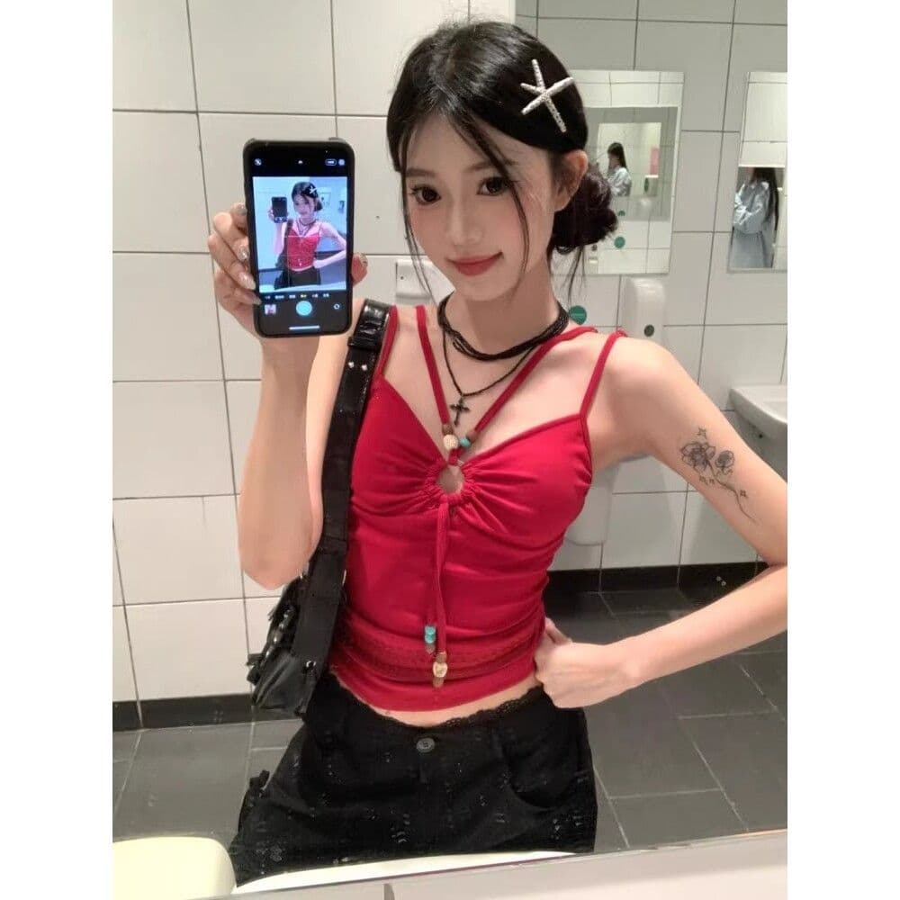 나비 체인 백리스 행침 목 작은 슬링 조끼 여성 순수한 욕망 섹시함 다용도 아모이 인사이드 가져 가라. 핫걸 아름다움 뒤쪽에 의류 이미지 3