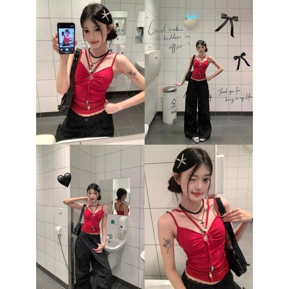 나비 체인 백리스 행침 목 작은 슬링 조끼 여성 순수한 욕망 섹시함 다용도 아모이 인사이드 가져 가라. 핫걸 아름다움 뒤쪽에 의류 이미지 5