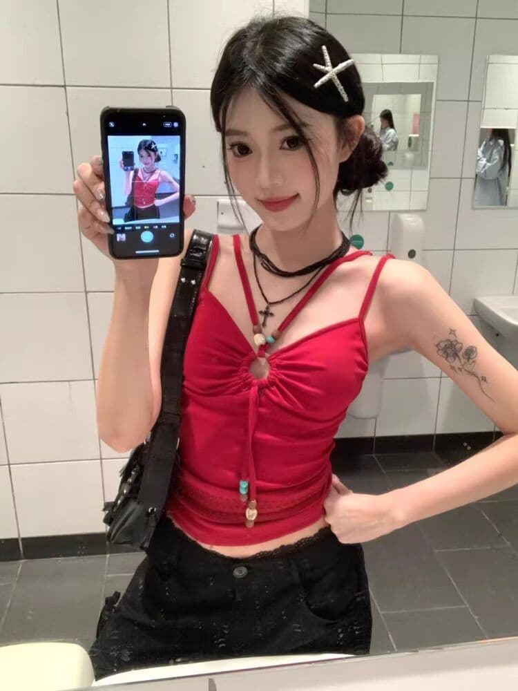 나비 체인 백리스 행침 목 작은 슬링 조끼 여성 순수한 욕망 섹시함 다용도 아모이 인사이드 가져 가라. 핫걸 아름다움 뒤쪽에 의류 상세 이미지 1