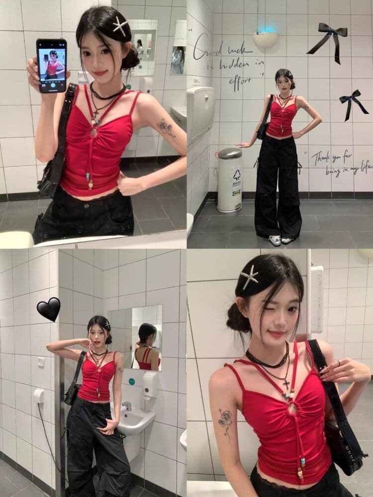 나비 체인 백리스 행침 목 작은 슬링 조끼 여성 순수한 욕망 섹시함 다용도 아모이 인사이드 가져 가라. 핫걸 아름다움 뒤쪽에 의류 상세 이미지 2