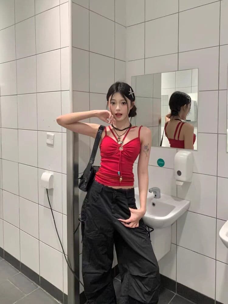 나비 체인 백리스 행침 목 작은 슬링 조끼 여성 순수한 욕망 섹시함 다용도 아모이 인사이드 가져 가라. 핫걸 아름다움 뒤쪽에 의류 상세 이미지 5