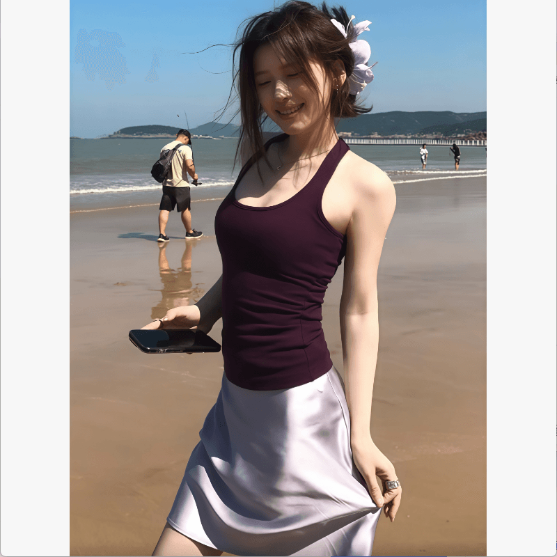 순면 보라색 u 칼라 행침 목 캐미솔 2026 봄 여름 새로운 순수한 욕망 바람 핫걸 민소매 맨위 이미지 2