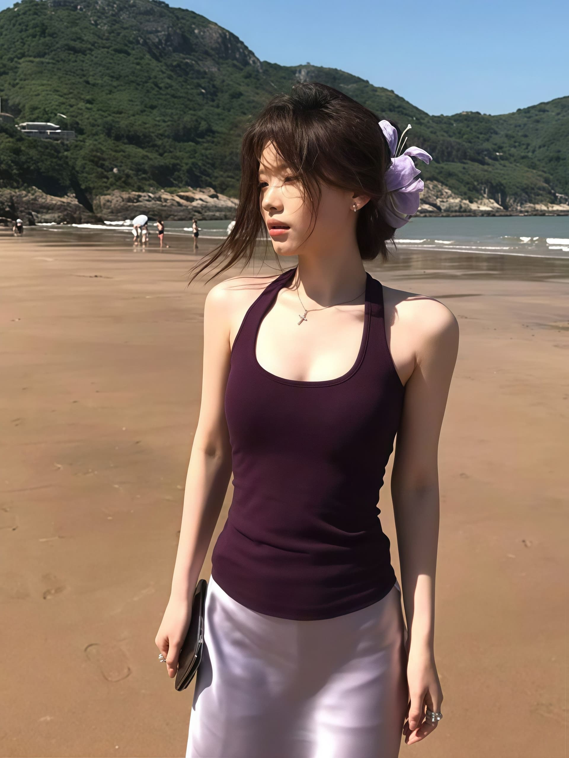 순면 보라색 u 칼라 행침 목 캐미솔 2026 봄 여름 새로운 순수한 욕망 바람 핫걸 민소매 맨위 상세 이미지 2