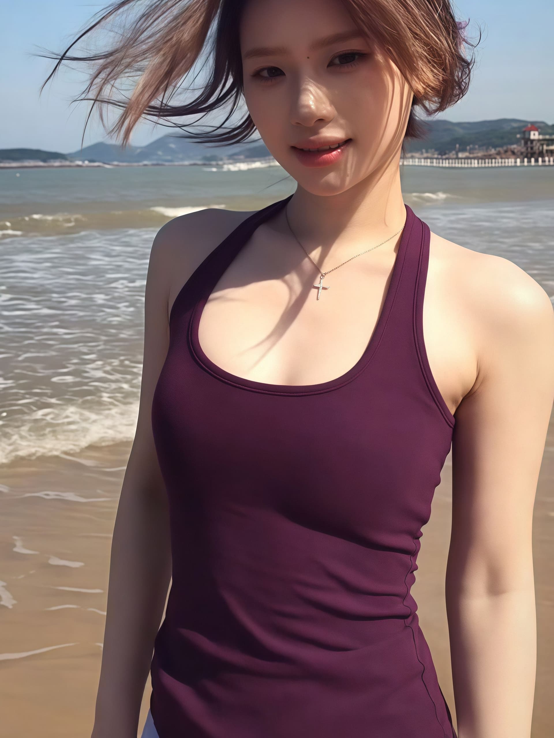 순면 보라색 u 칼라 행침 목 캐미솔 2026 봄 여름 새로운 순수한 욕망 바람 핫걸 민소매 맨위 상세 이미지 5