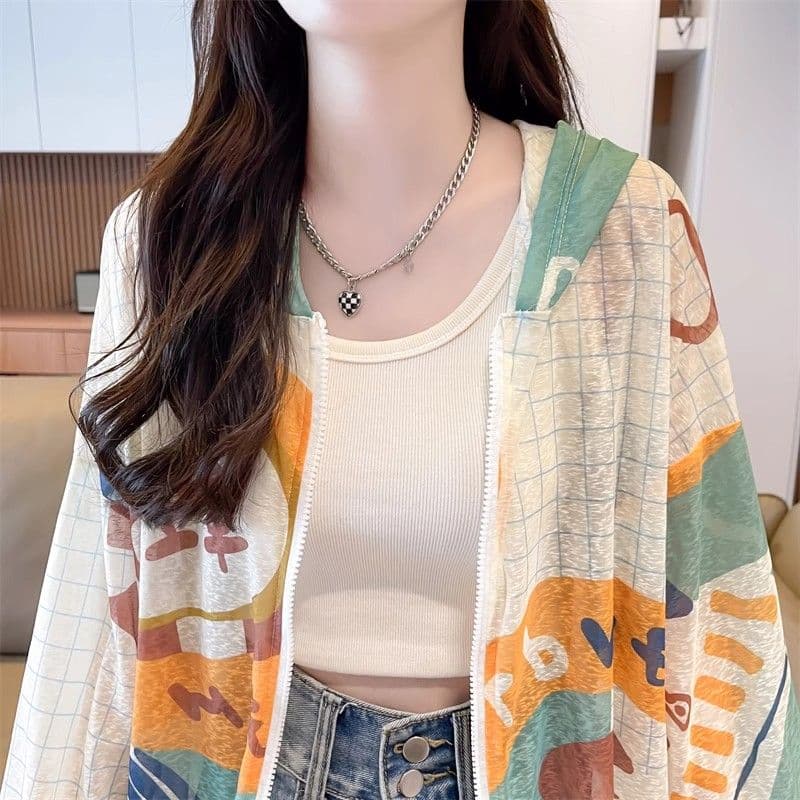 빅 사이즈 루즈핏 통기성 얇은 스타일 자외선 차단 의류 여성 여름 섹션 오픈 가디건 지퍼 자외선 차단 외투 상세 이미지 4