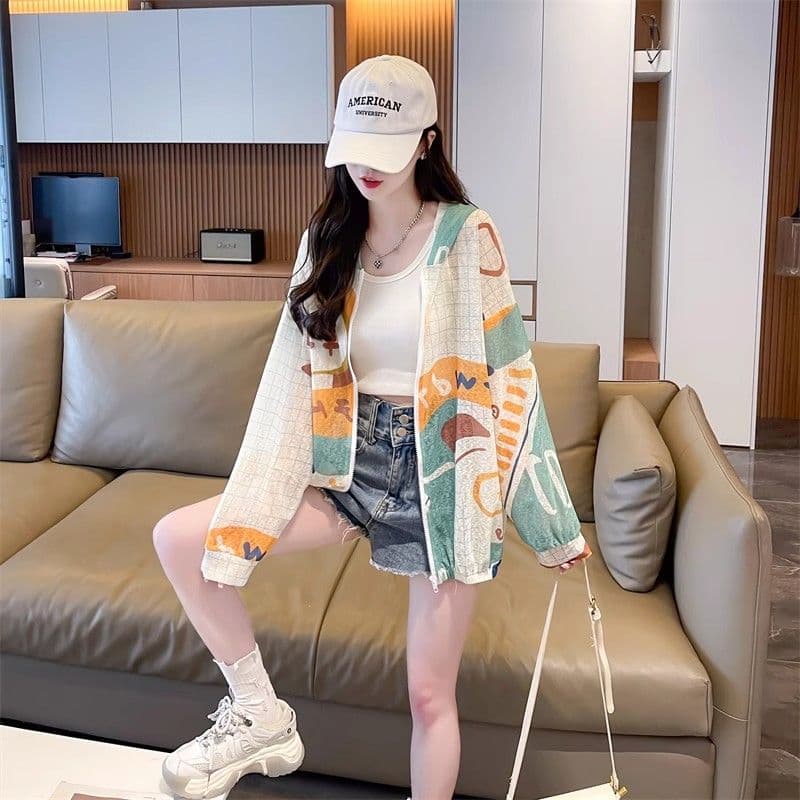빅 사이즈 루즈핏 통기성 얇은 스타일 자외선 차단 의류 여성 여름 섹션 오픈 가디건 지퍼 자외선 차단 외투 상세 이미지 14