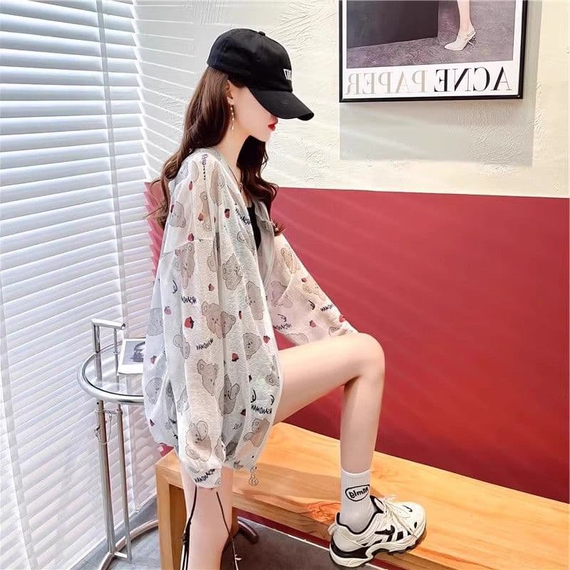 얼음 실크 얇은 스타일 꽃무늬 자외선 차단 의류 여성 여름 새로운 루즈핏 빅 사이즈 통기성 자외선 차단 외투 상세 이미지 16