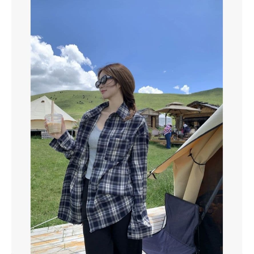 체크무늬 여성 셔츠 봄 2026 새로운 프랑스식 Chic 아름다운 작은 셔츠 루즈핏 레트로 홍콩 느낌 chic 맨위 재킷 이미지 5