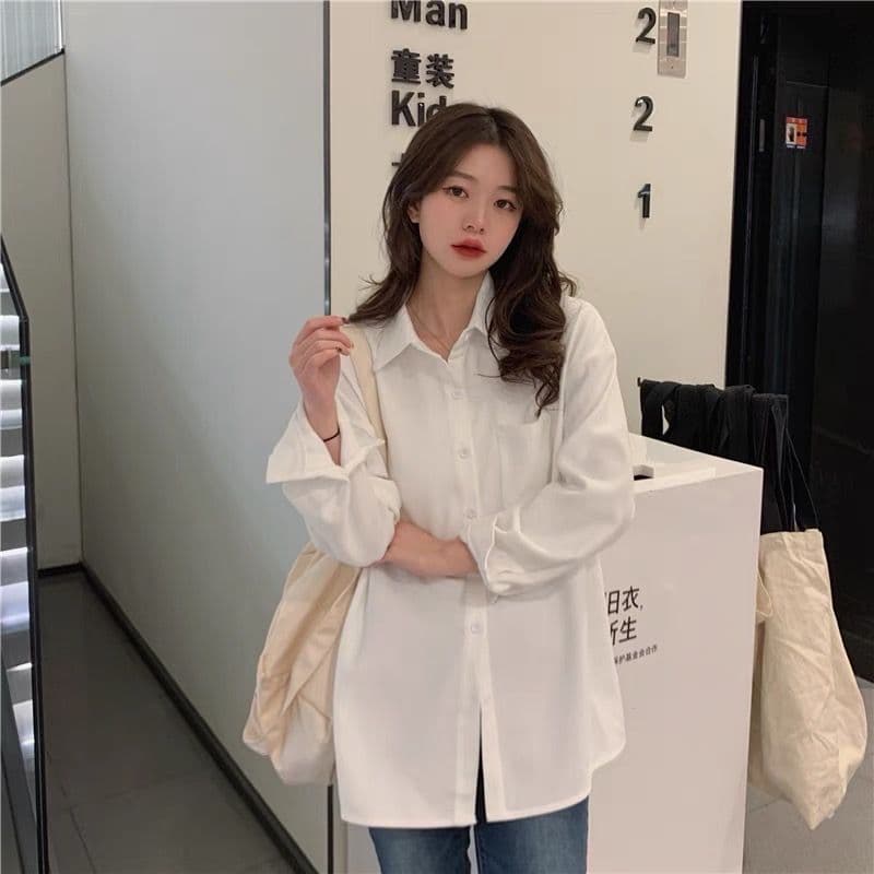차가운 실크 코튼 있음 주머니 섹션 jk 유니폼 셔츠 봄 여름 가을 겨울철 화이트 긴팔 학생 셔츠 맨위 여성