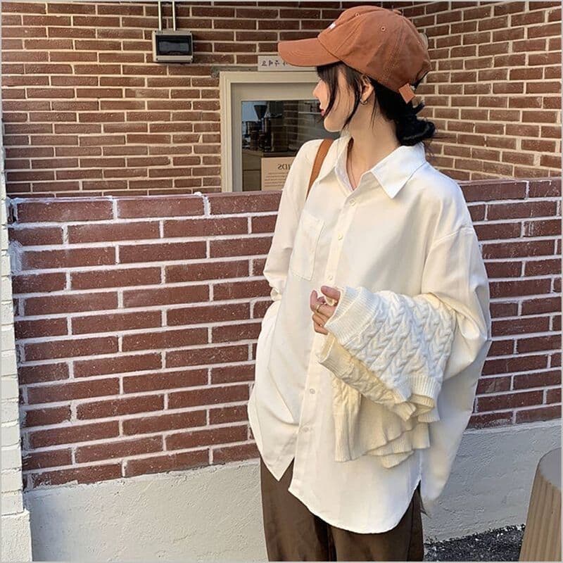 차가운 실크 코튼 있음 주머니 섹션 jk 유니폼 셔츠 봄 여름 가을 겨울철 화이트 긴팔 학생 셔츠 맨위 여성 상세 이미지 12