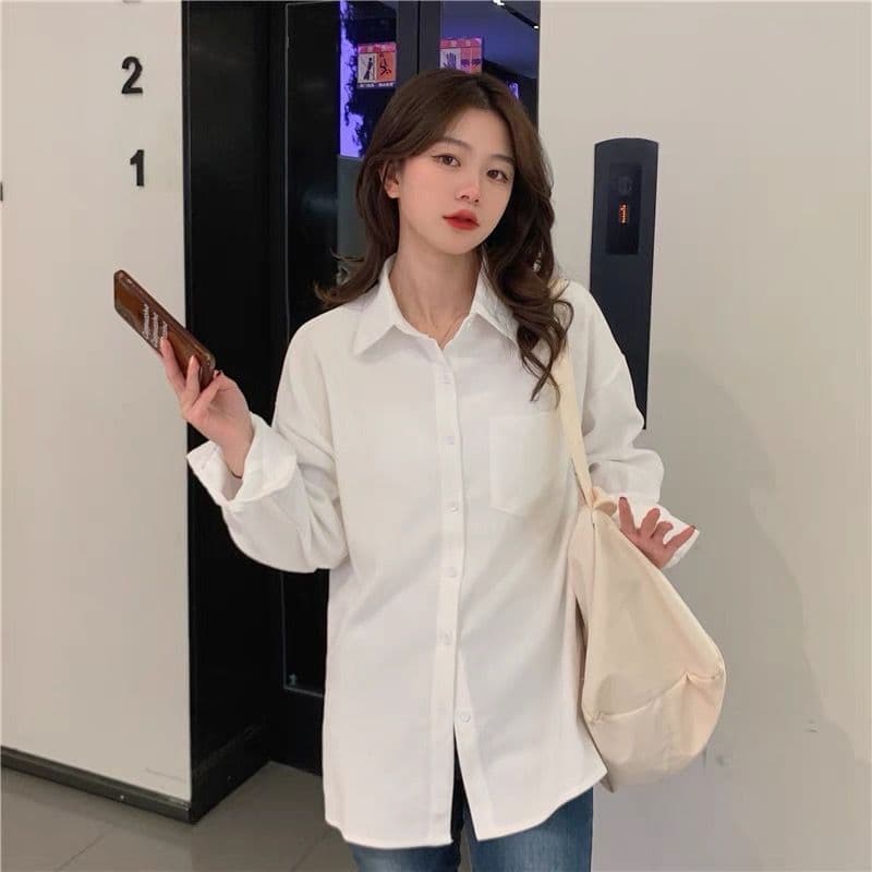 차가운 실크 코튼 있음 주머니 섹션 jk 유니폼 셔츠 봄 여름 가을 겨울철 화이트 긴팔 학생 셔츠 맨위 여성 상세 이미지 20