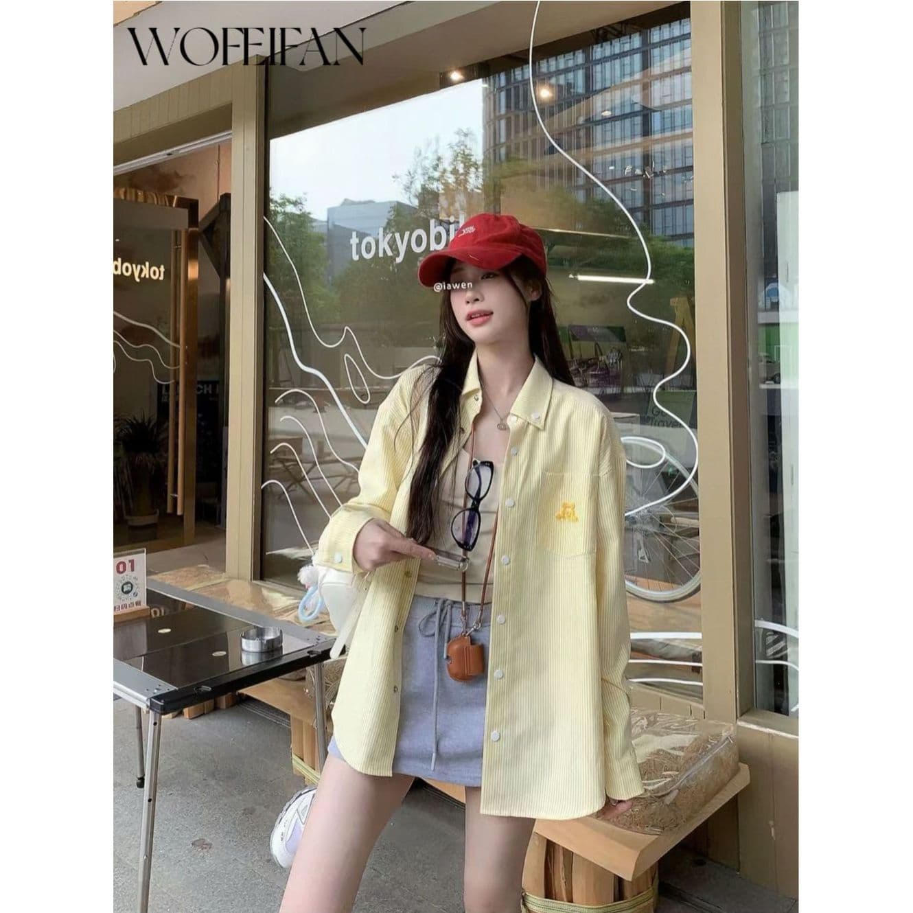 원본 높은 품질 디자인 센스 강아지 자수 루즈핏 슬림해 보이는 황색 여성 셔츠 가을 캐주얼 셔츠 이미지 4