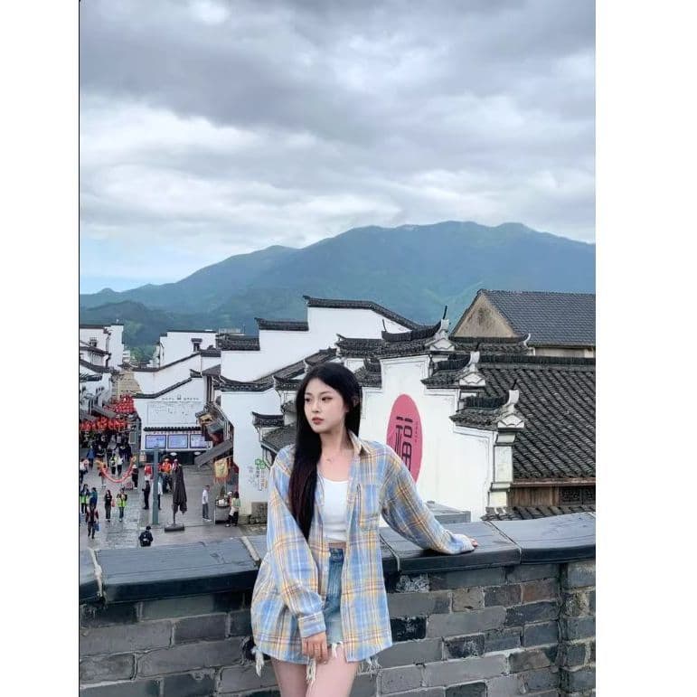 도파민 빛 럭셔리 고급 순면 체크무늬 여성 셔츠 인사이드 가져 가라. 스택 착용 루즈핏 캐주얼 슬림해 보이는 긴팔 셔츠 외출용 상세 이미지 3