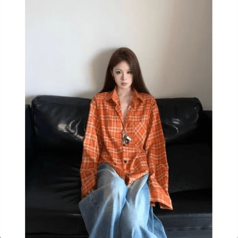 아메리칸 조수 브랜드 봄 새로운 한 부서 레트로 체크무늬 긴팔 셔츠 커플 루즈핏 다용도 셔츠 여성 이미지 2