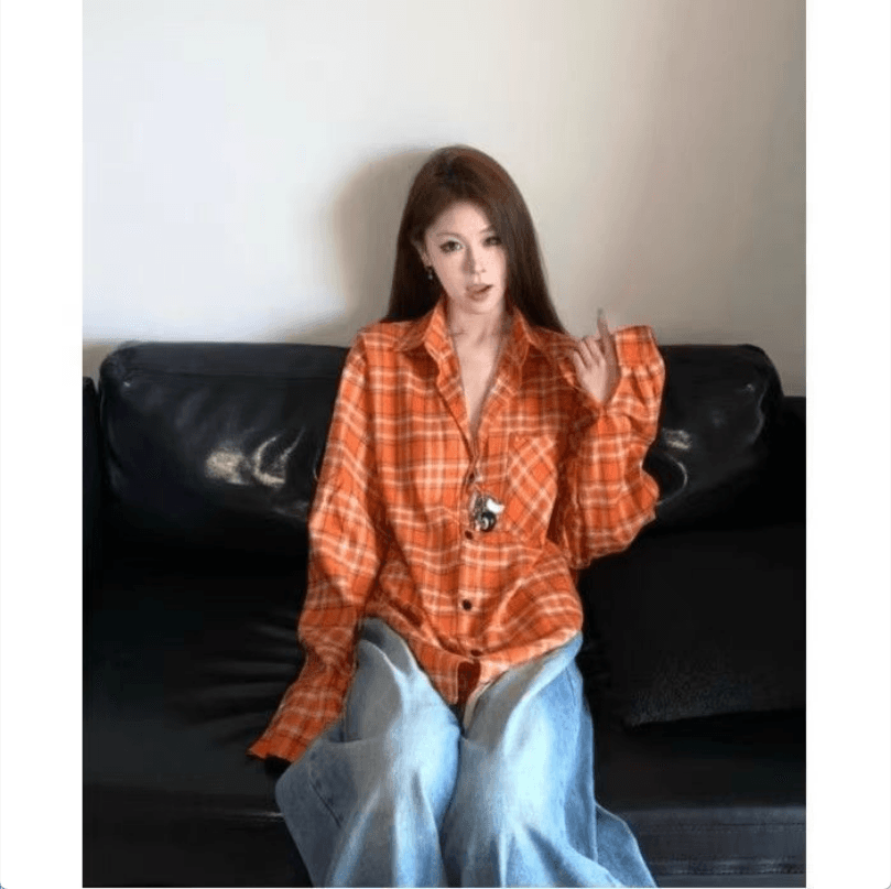 아메리칸 조수 브랜드 봄 새로운 한 부서 레트로 체크무늬 긴팔 셔츠 커플 루즈핏 다용도 셔츠 여성