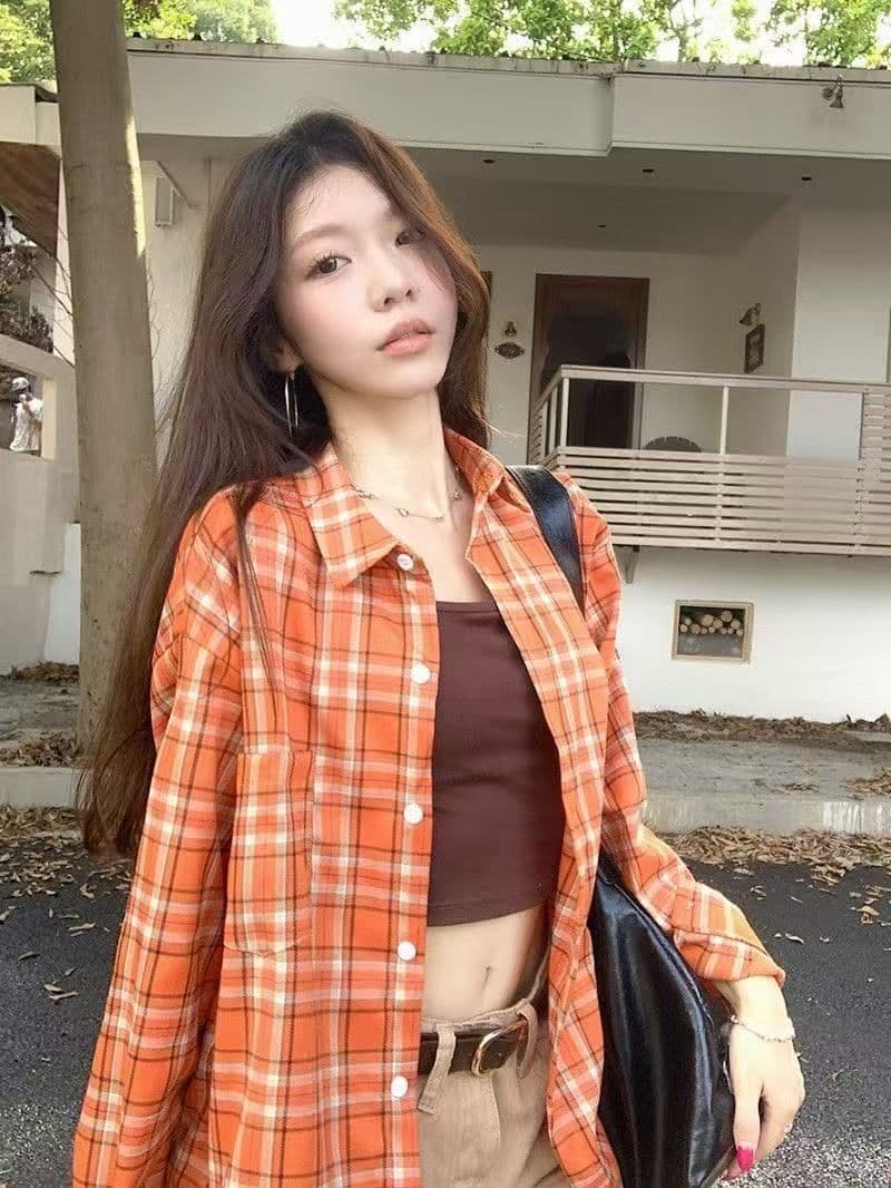 아메리칸 조수 브랜드 봄 새로운 한 부서 레트로 체크무늬 긴팔 셔츠 커플 루즈핏 다용도 셔츠 여성 상세 이미지 2
