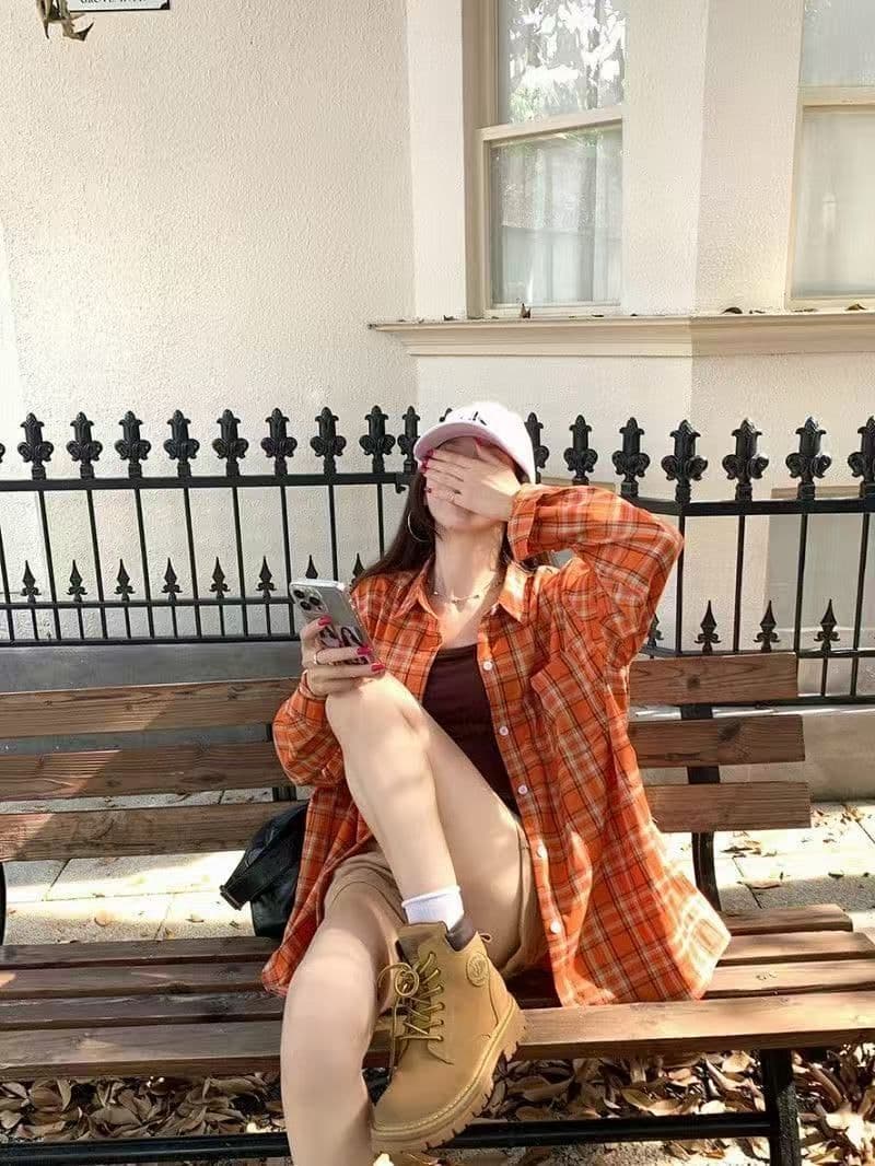 아메리칸 조수 브랜드 봄 새로운 한 부서 레트로 체크무늬 긴팔 셔츠 커플 루즈핏 다용도 셔츠 여성 상세 이미지 3