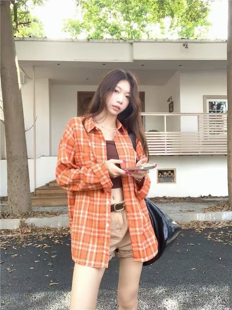 아메리칸 조수 브랜드 봄 새로운 한 부서 레트로 체크무늬 긴팔 셔츠 커플 루즈핏 다용도 셔츠 여성 상세 이미지 8