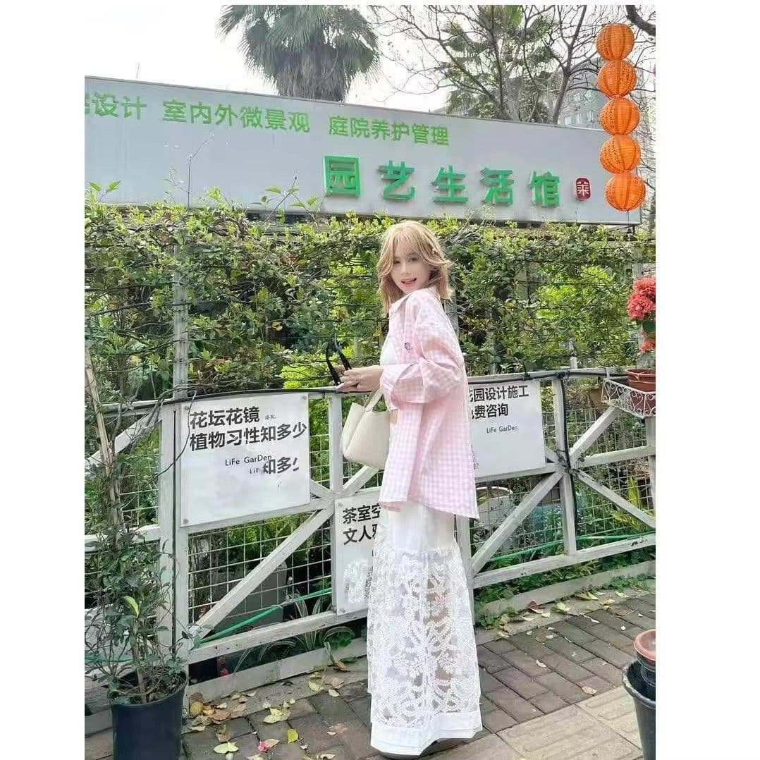 푸른 녹색 체크무늬 POLO 칼라 셔츠 여성 여름 도파민 얇은 스타일 루즈핏 자외선 차단 맨위 상세 이미지 5