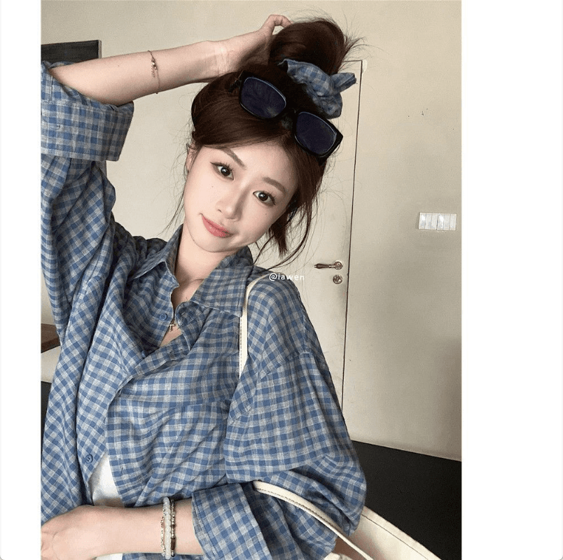 벨트 머리카락 서클 한 부서 품격 긴팔 여성 셔츠 봄 가을 디자인 센스 캐주얼 다용도 슬림해 보이는 체크무늬 재킷