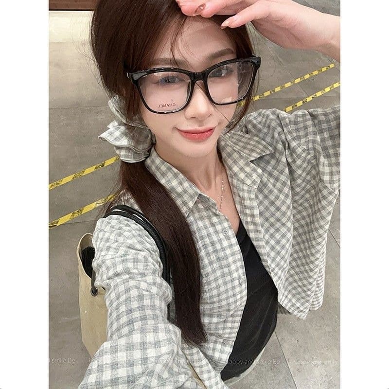 벨트 머리카락 서클 한 부서 품격 긴팔 여성 셔츠 봄 가을 디자인 센스 캐주얼 다용도 슬림해 보이는 체크무늬 재킷 이미지 5