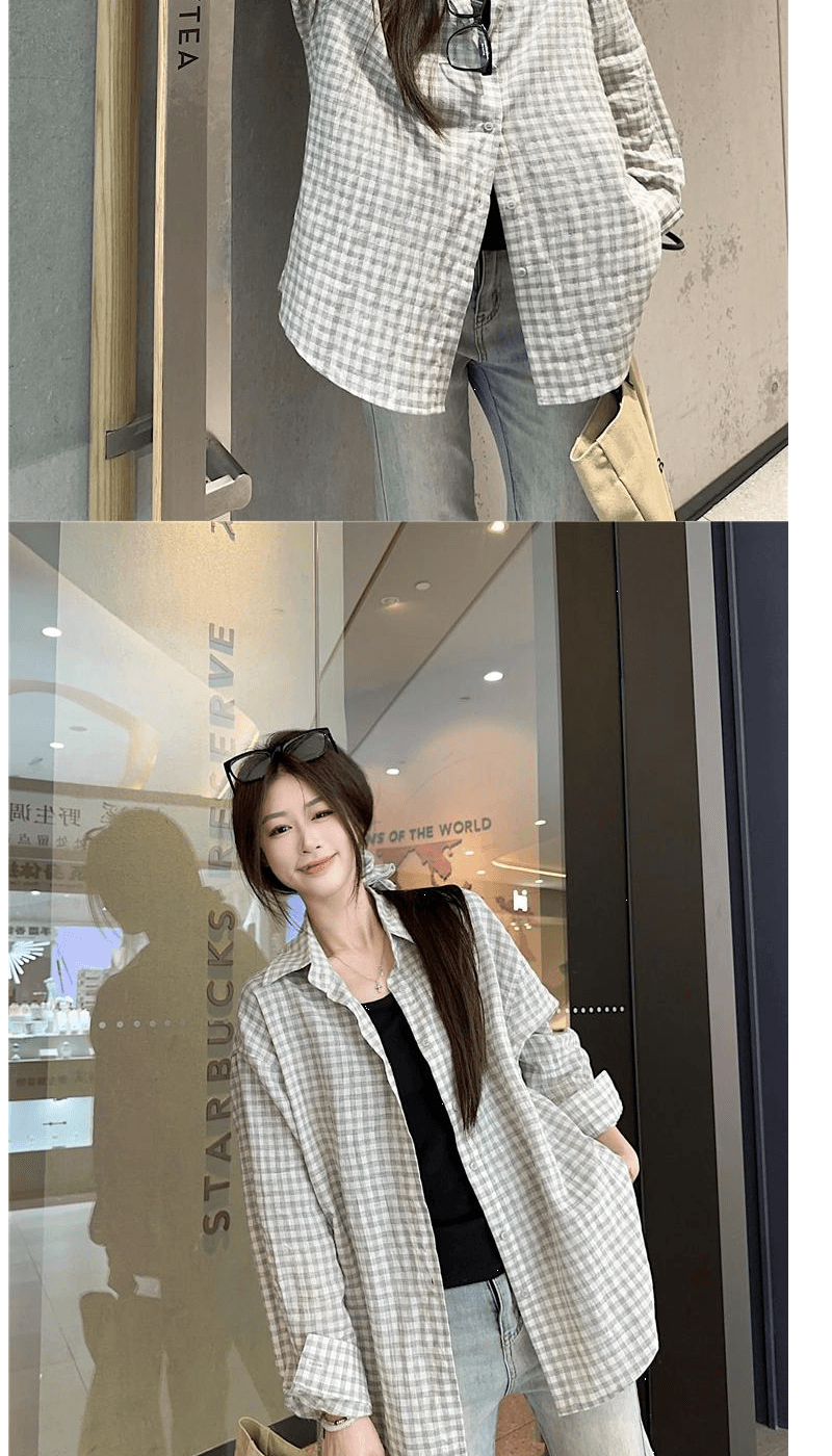 벨트 머리카락 서클 한 부서 품격 긴팔 여성 셔츠 봄 가을 디자인 센스 캐주얼 다용도 슬림해 보이는 체크무늬 재킷 상세 이미지 3