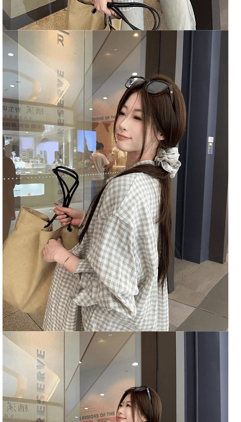 벨트 머리카락 서클 한 부서 품격 긴팔 여성 셔츠 봄 가을 디자인 센스 캐주얼 다용도 슬림해 보이는 체크무늬 재킷 상세 이미지 4