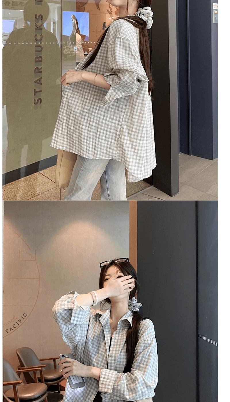 벨트 머리카락 서클 한 부서 품격 긴팔 여성 셔츠 봄 가을 디자인 센스 캐주얼 다용도 슬림해 보이는 체크무늬 재킷 상세 이미지 5