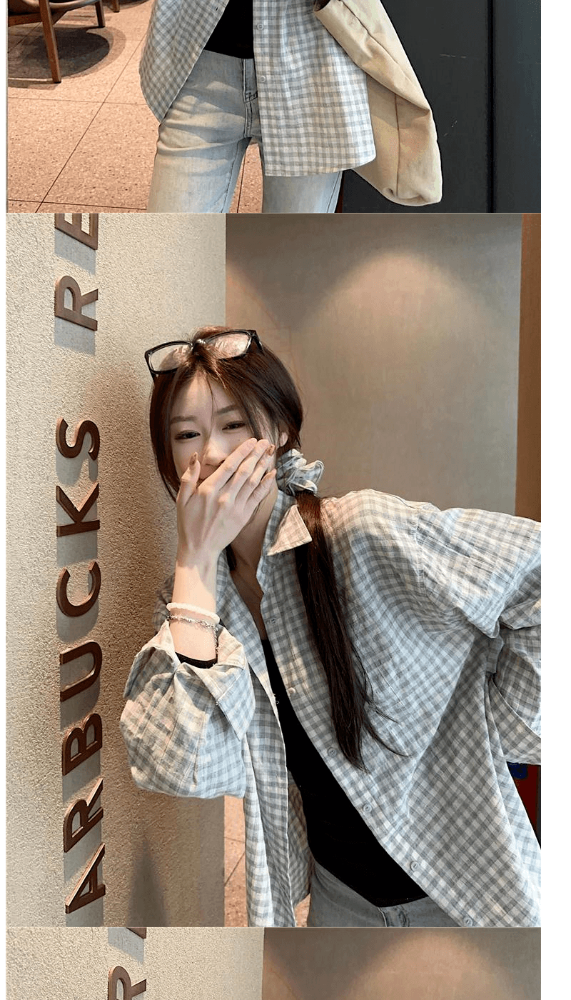 벨트 머리카락 서클 한 부서 품격 긴팔 여성 셔츠 봄 가을 디자인 센스 캐주얼 다용도 슬림해 보이는 체크무늬 재킷 상세 이미지 6