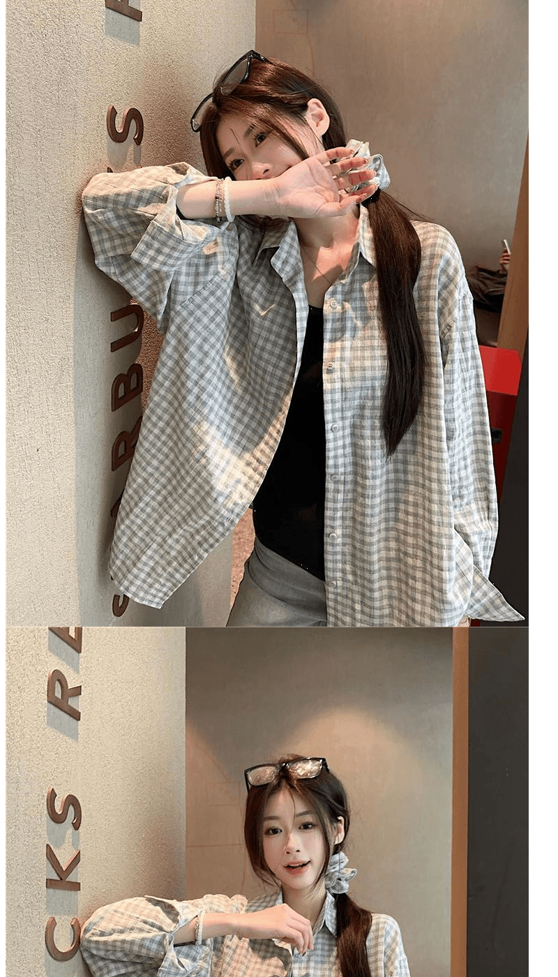 벨트 머리카락 서클 한 부서 품격 긴팔 여성 셔츠 봄 가을 디자인 센스 캐주얼 다용도 슬림해 보이는 체크무늬 재킷 상세 이미지 7