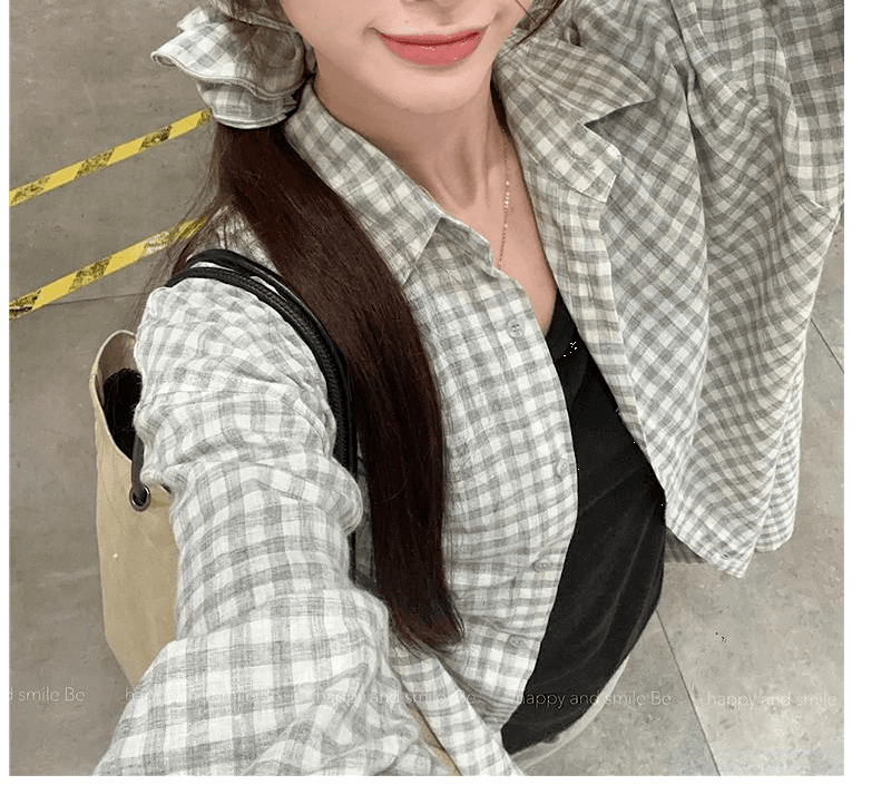 벨트 머리카락 서클 한 부서 품격 긴팔 여성 셔츠 봄 가을 디자인 센스 캐주얼 다용도 슬림해 보이는 체크무늬 재킷 상세 이미지 10