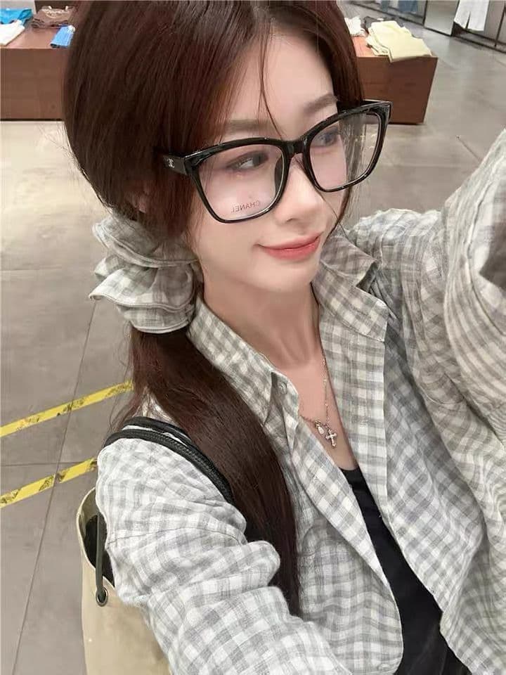 벨트 헤드 플라워 한국 스타일 루즈핏 느긋한 바람 자외선 차단 여성 셔츠 여름 얇은 스타일 레트로 체크무늬 긴팔 셔츠 재킷 맨위 상세 이미지 2