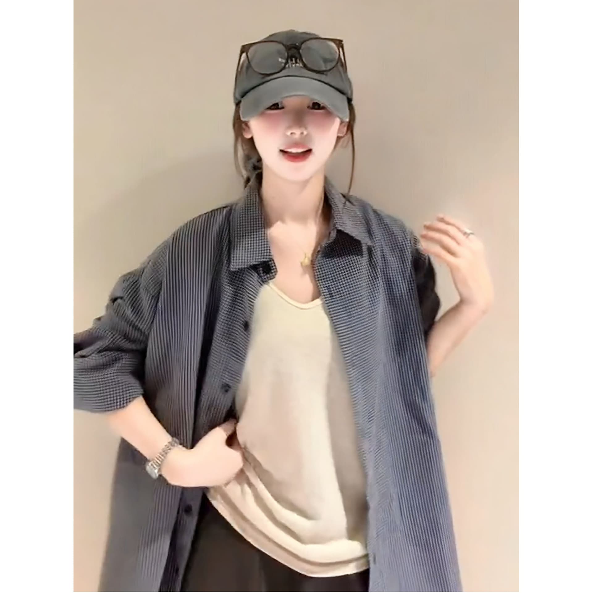 원본 원단 벨트 머리카락 서클 한 부서 느긋한 스타일 여성 셔츠 2026 새로운 패션 신선함 다용도 셔츠 이미지 5