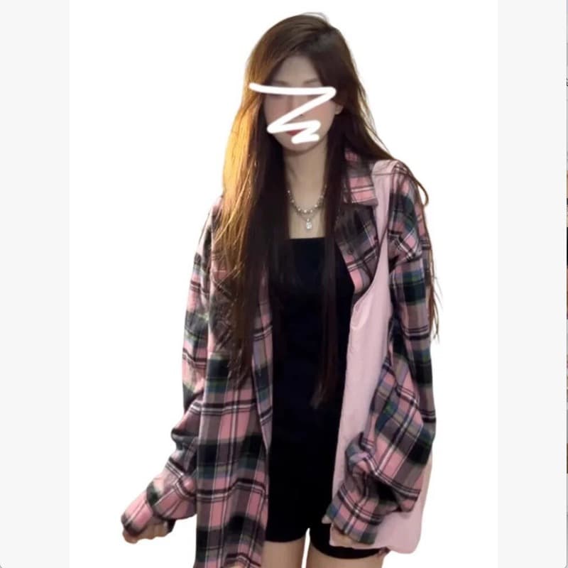 2026 새로운 아메리칸 레트로 격자 무늬 셔츠 여성 코트 조기 봄 oversize 긴팔 자외선 차단 작은 대중 맨위 이미지 5