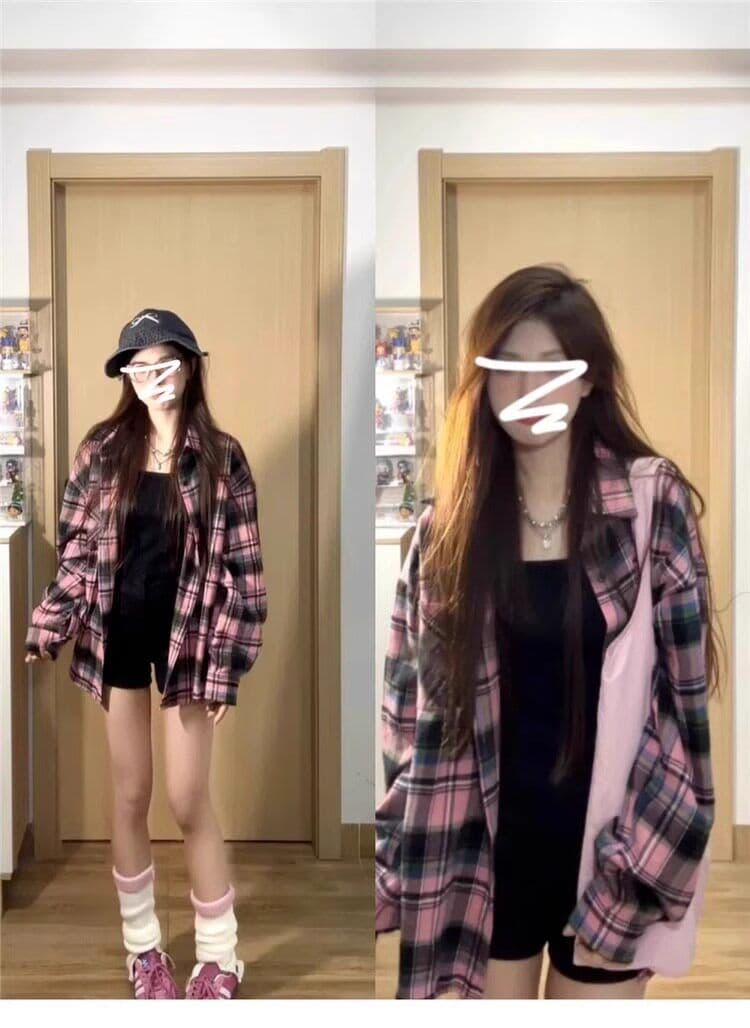 2026 새로운 아메리칸 레트로 격자 무늬 셔츠 여성 코트 조기 봄 oversize 긴팔 자외선 차단 작은 대중 맨위 상세 이미지 1