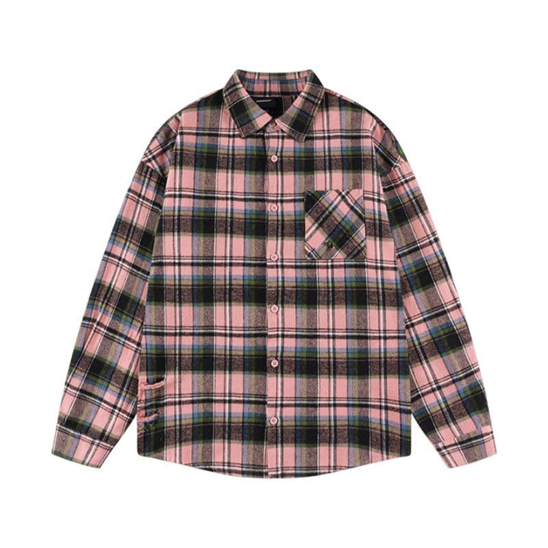 아메리칸 oversize 레트로 블랙 분말 체크무늬 여성 셔츠 이른 가을 새로운 루즈핏 디자인 센스 자외선 차단 긴팔 맨위 이미지 5