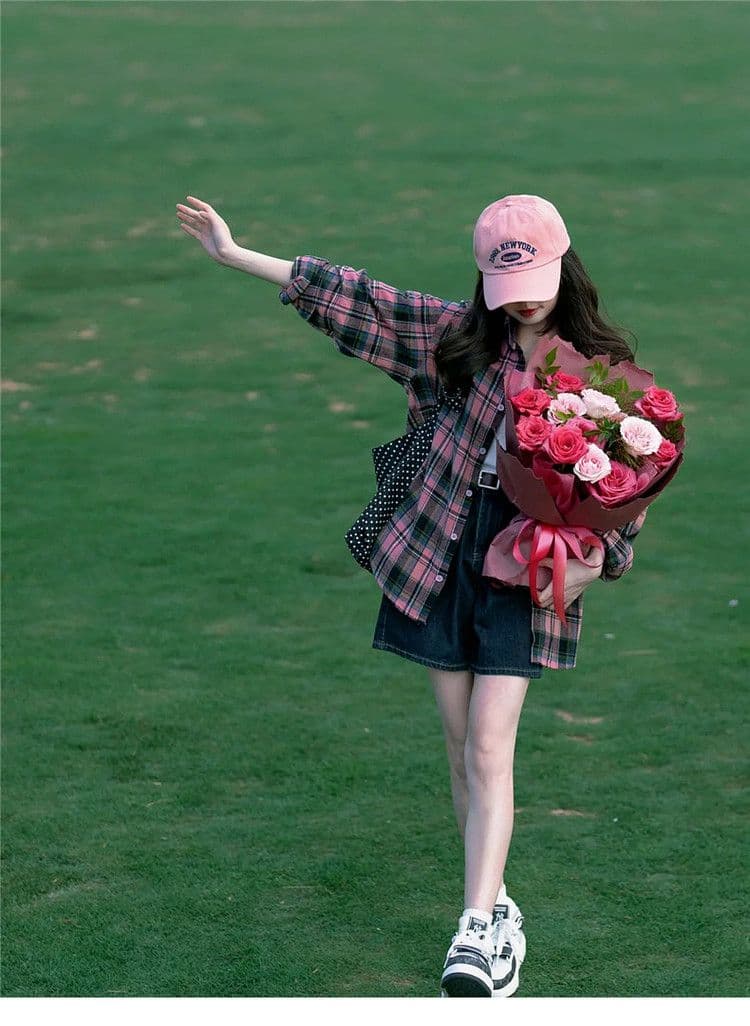 아메리칸 oversize 레트로 블랙 분말 체크무늬 여성 셔츠 이른 가을 새로운 루즈핏 디자인 센스 자외선 차단 긴팔 맨위 상세 이미지 2