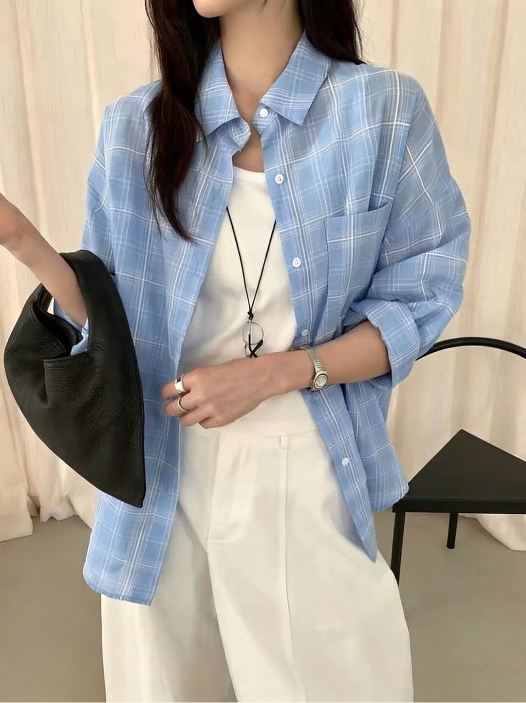면 100% 원본 원단 아메리칸 체크무늬 여성 셔츠 봄 가을 패션 레트로 루즈핏 한국 스타일 캐주얼 체크무늬 긴팔 상세 이미지 3