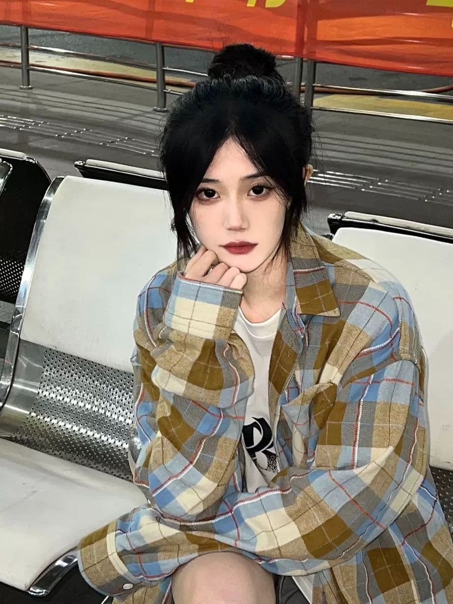 일본식 레트로 체크무늬 셔츠 외출용 여성 2026 새로운 홍콩 느낌 chic 루즈핏 캐주얼 커플 섹션 셔츠 상세 이미지 1