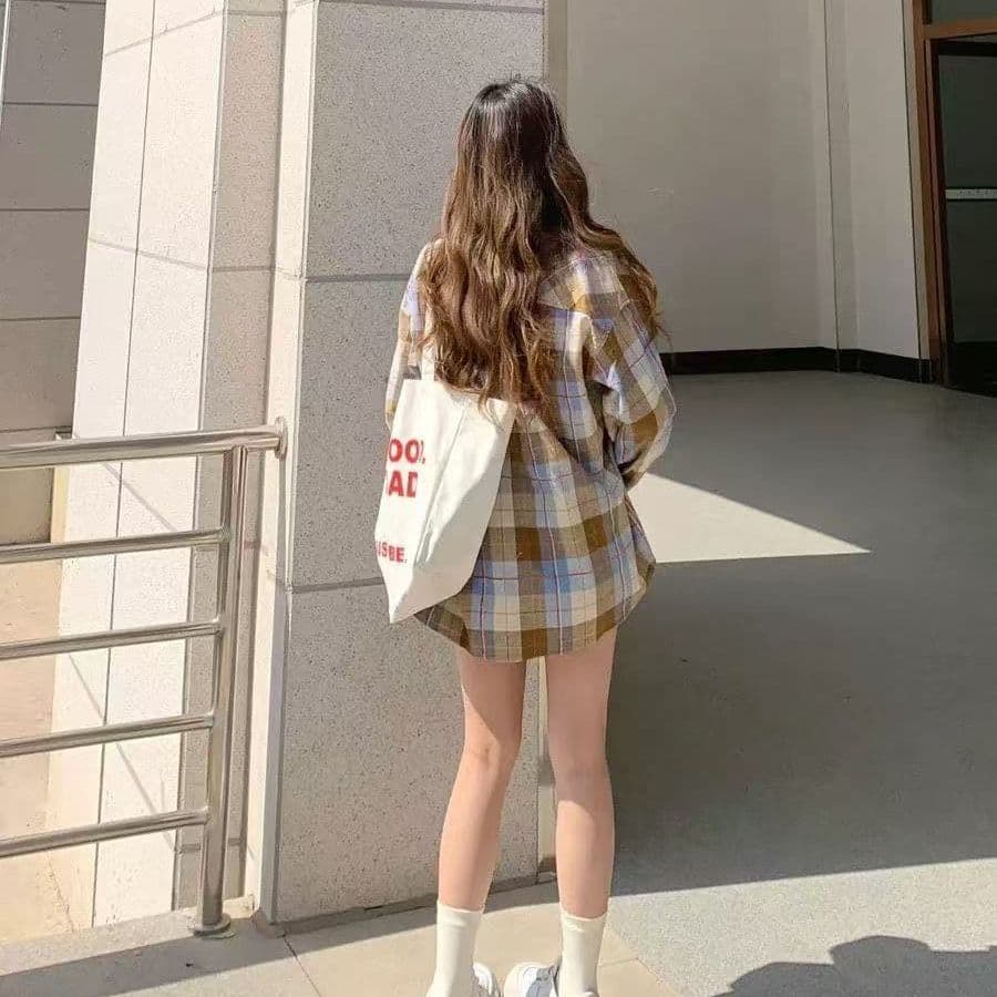 2026 이른 가을 문예 레트로 녹색 격자 무늬 셔츠 외출용 여성 루즈핏 캐주얼 슬림해 보이는 커플 섹션 셔츠 오픈 가디건 이미지 4