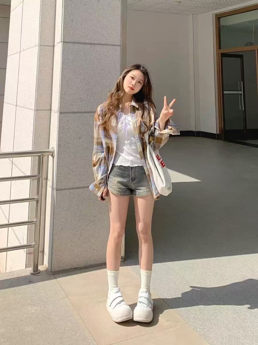2026 이른 가을 문예 레트로 녹색 격자 무늬 셔츠 외출용 여성 루즈핏 캐주얼 슬림해 보이는 커플 섹션 셔츠 오픈 가디건 상세 이미지 3