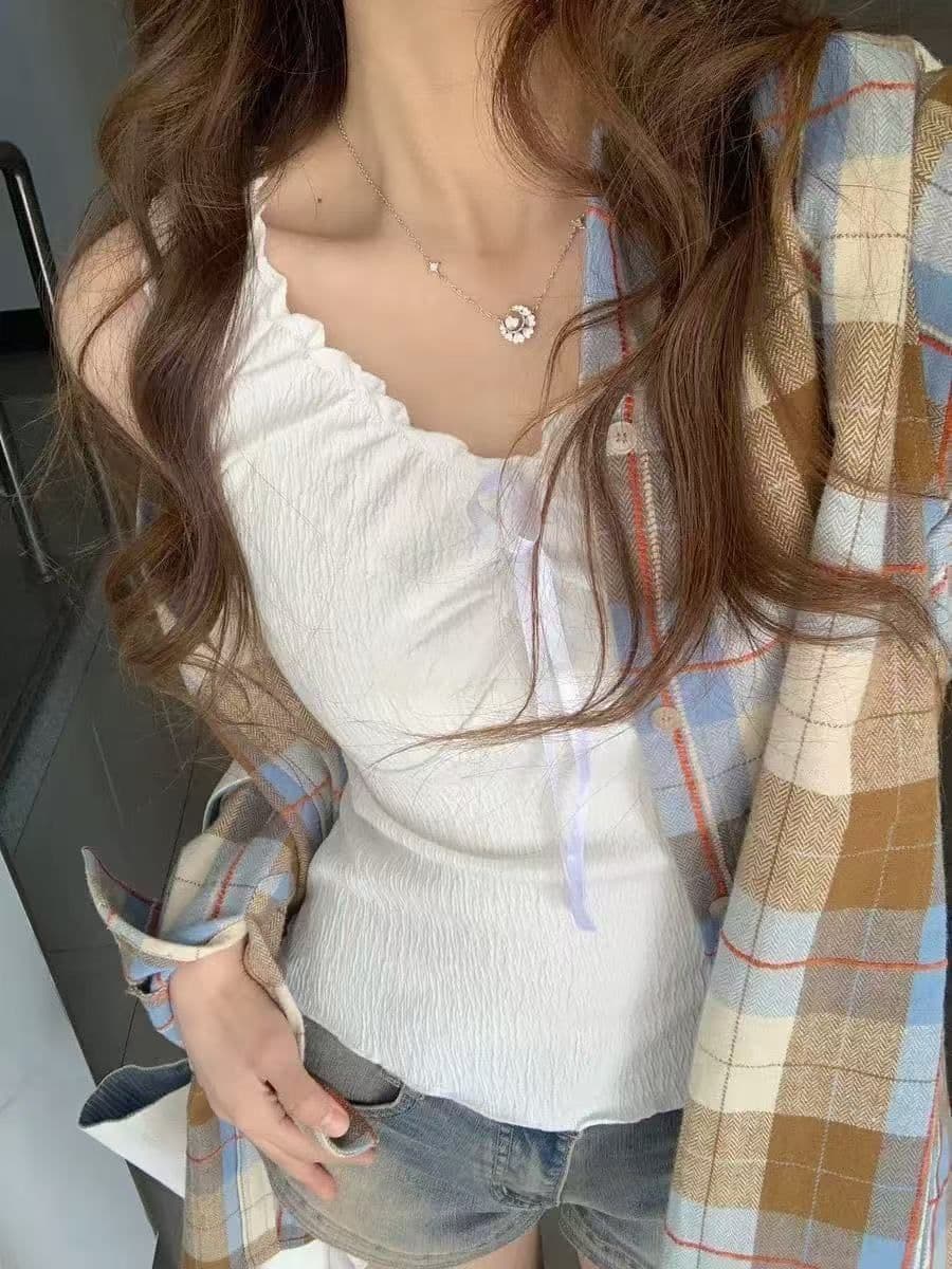2026 이른 가을 문예 레트로 녹색 격자 무늬 셔츠 외출용 여성 루즈핏 캐주얼 슬림해 보이는 커플 섹션 셔츠 오픈 가디건 상세 이미지 5